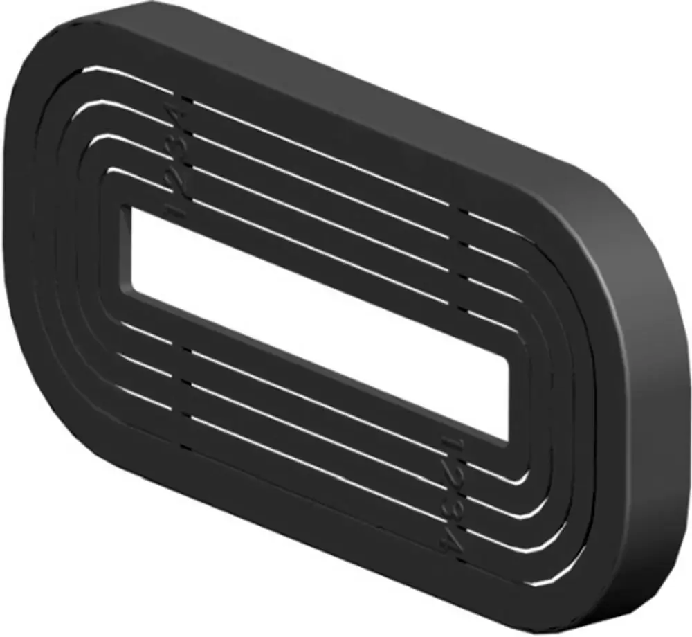 Schwarze Drosselscheibe mit ovalem Design, geeignet für Flachkanäle. Produkt von Wolf, in Beuteln zu 10 Stück erhältlich.